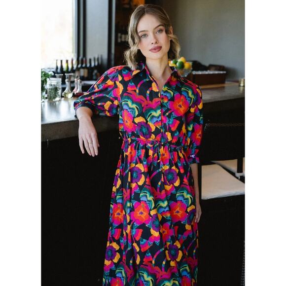 Briton Court Dresses & Skirts - NWT Briton Court Eva Maxi Dress Floral Multicolor Cinched Waist Rayon Womens SM